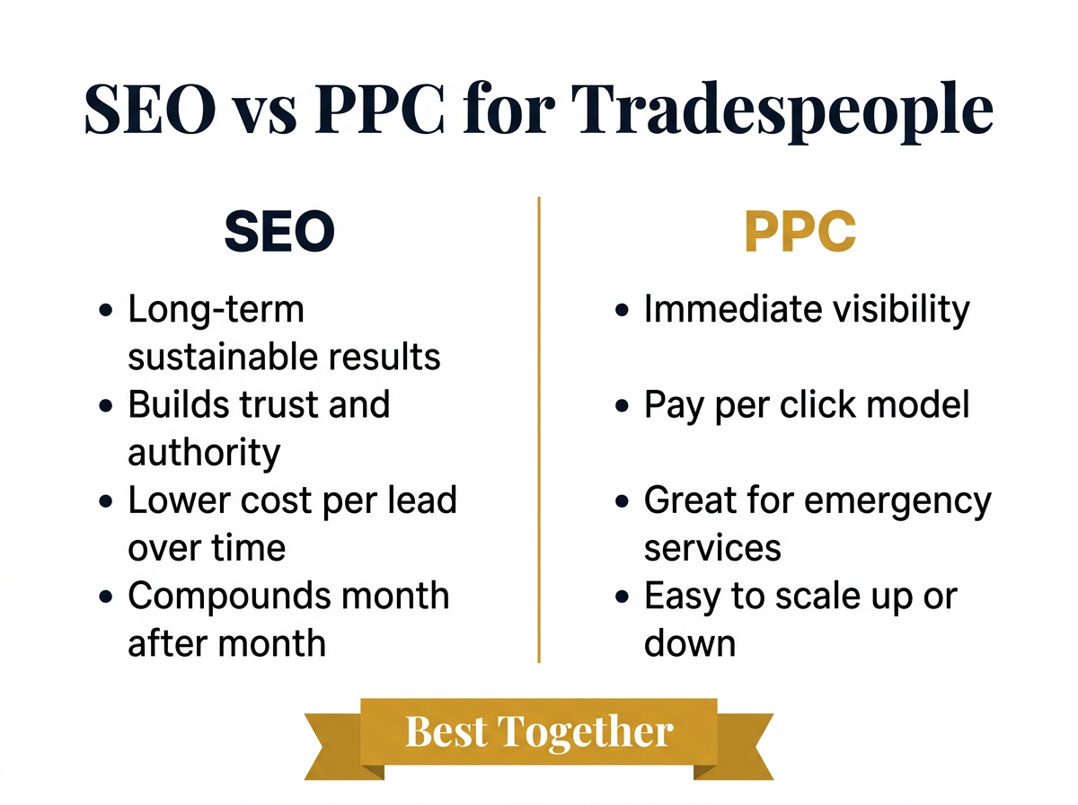SEO vs PPC comparison for tradespeople
